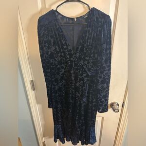 Tommy Hilfiger Navy Blue velvet floral midi Dress size 14 EUC